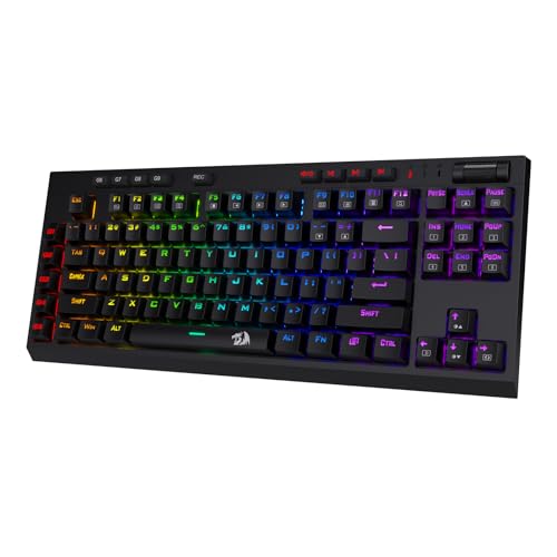 Redragon K596 Verdrahtete RGB Mechanische Gaming-Tastatur, 87 Tasten TKL Kompakte Tastatur mit 10 Onboard-Makrotasten und Handballenauflage, Brauner Schalter von Redragon