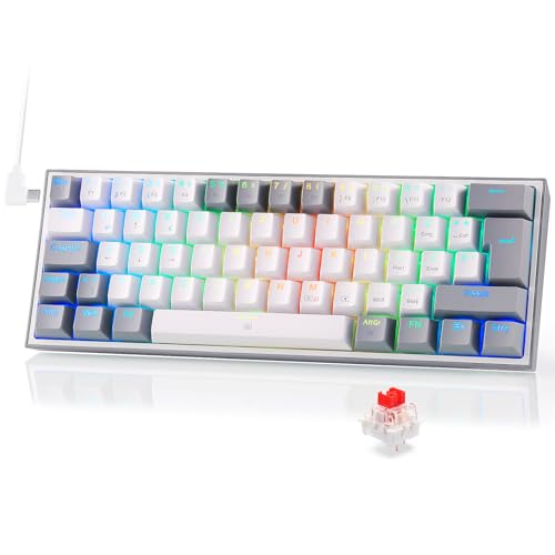 Redragon K617 Fizz 60% Deutsches QWERTZ-Layout Gaming-Tastatur, RGB Verkabelte Gaming Tastatur, 62 Tasten, Hot Swap Rote Schalter, Programmierbare Tasten, Abnehmbares USB Type C Kabel - Grau & Weiß von Redragon