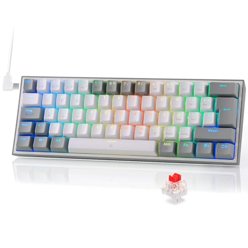 Redragon K617 Fizz 60 % QWERTY ES Gaming-Tastatur, LED-Beleuchtung, Gaming-Tastatur mit USB-C-Kabel, ultra-kompakte Tastatur, 62 Tasten, Hot-Swap-Schalter, Rot, für PC/Windows von Redragon