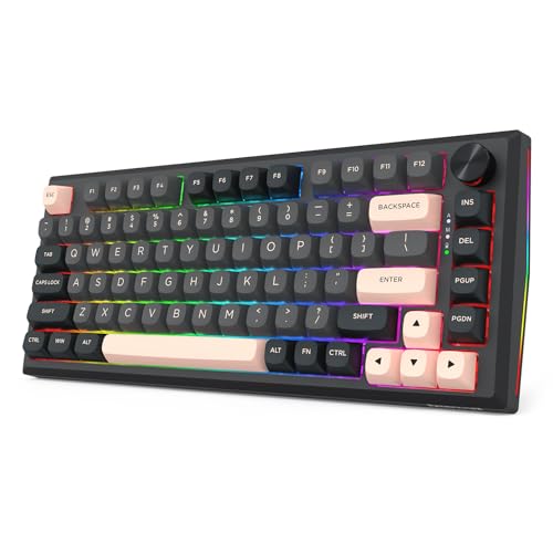 Redragon K687 PRO Kabellose CNC-Gummitastatur, 81-Tasten-mechanische Tastatur mit CNC-Aluminiumplatte, einfach bedienender Drehknopf, 5-lagige Geräuschdämpfung, linear Schalter, runde PBT-Tastenkappen von Redragon