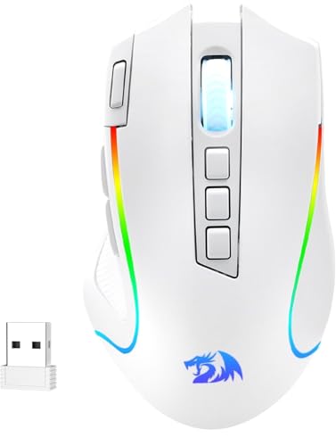 Redragon M612 PRO RGB Gaming Maus 8000 DPI Kabelgebundene/Kabellose Maus mit 9 Programmierbaren Tasten & 6 Hintergrundbeleuchtungsmodi BT & 2.4G Drahtlose Softwareunterstützung, Weiß von Redragon