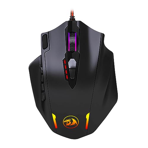 Redragon M908 12400 DPI Impact MMO Gaming-Maus mit 18 programmierbaren Tasten, Gewichtstuning-Kartusche, 12 Seitentasten, schwarz / rot von Redragon