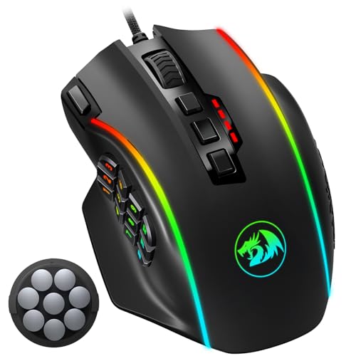 Redragon Optische RGB MMO Maus mit 12 Seitentasten,kabelgebundene Gaming Maus mit 12400DPI,8 * 2.4g Gewicht Tuning,19 programmierbare Tasten for PC Laptop,M901K von Redragon
