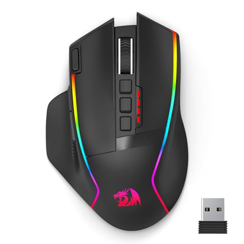 Redragon Gaming Maus Kabellose, 16000 DPI, 2.4G/USB-C Wireless Mouse, 9 Programmierbare Tasten, Wiederaufladbare RGB Ergonomische kabellose Maus, 170Hrs f¨¹r PC/Mac Gamer von Redragon