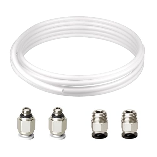 Redrex 1 Stück 2m PTFE-Schlauch 3D-Drucker ID2mm OD4mm mit 2 PC4-M6 2 PC4-M10 Pneumatik-Anschlussstücke für Reprap 3D-Drucker 1.75mm Bowden Hotend von REDREX