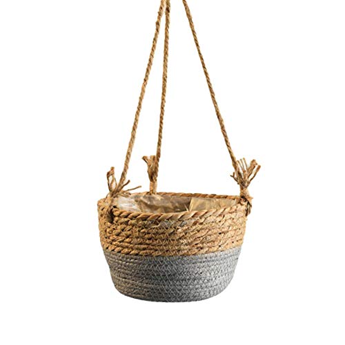 Redsa Hängender Stroh-Pflanzkorb, 20 cm, Jute-Seil, Hängekorb, Weidenkorb, Wand-Pflanzkorb, Abdeckung für Sukkulenten, Kräuter und kleine Pflanzen für drinnen und draußen von Redsa