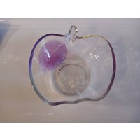 Kig Apple Schalen Indonesien Glas Suppe Oder Müsli Mit Geätzten Lila Akzent So Pretty in Ausgezeichnetem Zustand von Redstone2020