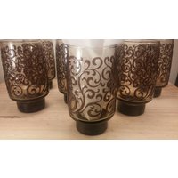 Libbey Accent "Prado" Glas | 1 Schöne Vintage 5 1/2" Geraucht Und Braun Angehobene Transfers Geprägtes Groovy-Muster von Redstone2020