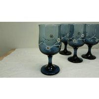 Libbey "Tulip" Dogwood Muster Smokey Blue Stand Aus Glas | 1 in Sehr Gutem Zustand von Redstone2020