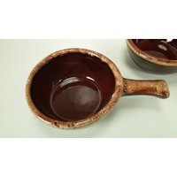 Monmouth Western Suppenschale Braune Tropfglasur Mit Griff 0901 Maple Leaf Stamp von Redstone2020