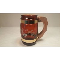 Siesta Ware Becher Klares Braunes Glas Western Themed Holzgriff Toller Zustand von Redstone2020