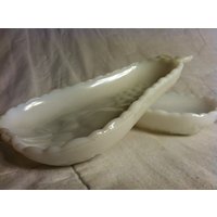 Vintage Hawaiian Style Ziemlich Milchglas Pear Form Löffel Rest Candy Bowl Hazel Atlas von Redstone2020