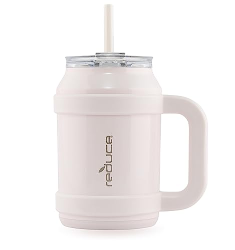 REDUCE Cold1 Becher mit Griff, vakuumisolierter Edelstahl-Schreibtischbecher mit Sip-It-Your-Way-Deckel und Strohhalm, hält Getränke bis zu 30 Stunden kalt, spülmaschinenfest, OG Pink Cotton von Reduce