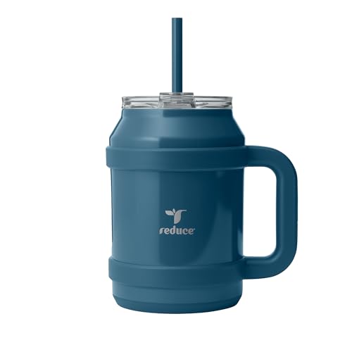 REDUCE Cold1 wiederverwendbarer Becher mit Griff, isolierte Edelstahl-Wasserflasche für Zuhause, Büro und Fitnessstudio; Strohhalm oder auslaufsicherer Klappdeckel, hält Getränke den ganzen Tag von Reduce