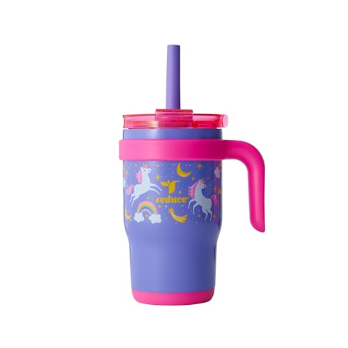 REDUCE Coldee Kinder-Becher mit Deckel und Strohhalm, isolierter Reisebecher, auslaufsicher, schweißfest, BPA-frei, inklusive Griff, wiederverwendbarem Silikon-Trinkhalm, 400 ml von Reduce