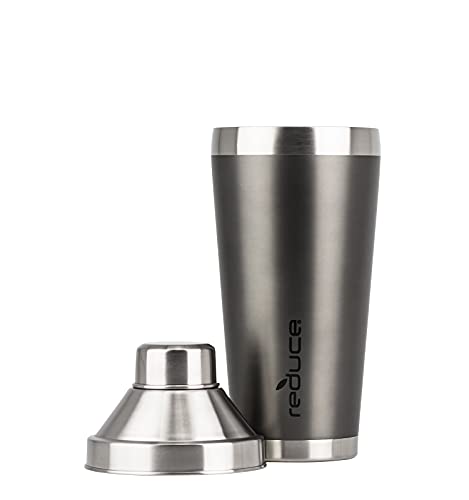 Reduce Isolierter Cocktail-Shaker, 590 ml - Edelstahl mit integriertem Sieb - hält Ihre Getränke gekühlt - ideal für die Herstellung von Cocktails - Grau von Reduce