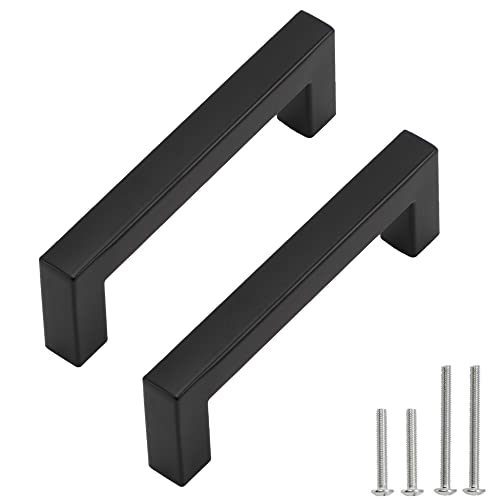 Redunest Cabinet Pulls Matte Black Cabinet Handles Square Drawer Pulls, Stainless Steel Kitchen Door Cabinet Handles, Drawer Hardware Handles, 2 Pack 3-3/4 Inch (96mm) Hole Centers von Redunest