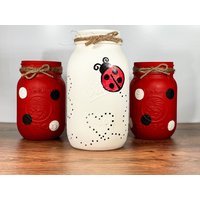Marienkäfer Einmachglas/Herzstück Dekor Bemalte Einmachgläser von RedwoodHome