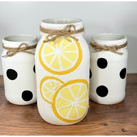 Zitronen-Einmachgläser/Zitrone-Küchen-Dekor Mason-Glas-Mittelstück Bemalte Mason-Gläser von RedwoodHome