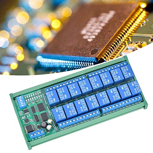 16-Relais Modul, DC 12V 16-Kanal RS485 Relais SPS-Erweiterungskarte mit DIN-Schienengehäuse - MODBUS-kompatibel von Redxiao