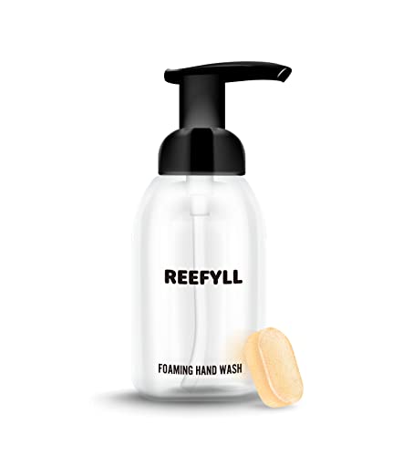 Reefyll Starter Pack für Schaumseifenspender mit nachfüllbarer Flasche 250 ml und Handseifentablette x1 für Badezimmer, Küche und Arbeitsplatte. Nachfüllbare Schaumseife mit tropischem Kokosduft von Reefyll