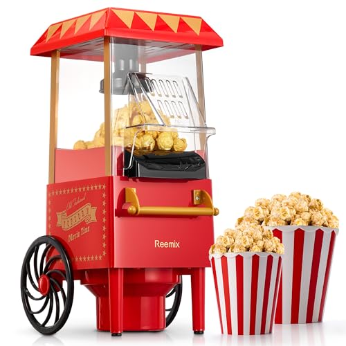 Popcornmaschine, Reemix Popcorn Maker für Zuhause, 2 Minuten schnelles,Fat Free,Oil-Free, leistungsstarke 1200 Watt, Für Fußballabend und Weihnachtsfeiern von Reemix