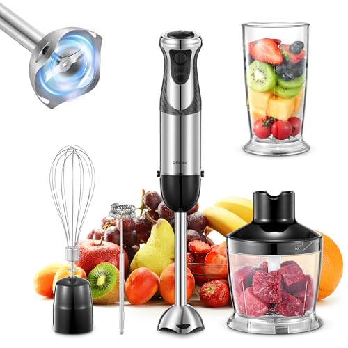 Pürierstab, 5-in-1 Stabmixer Edelstahl, Reemix 1000W Pürierstab mit 12 Geschwindigkeiten und Turbo-Modi, Inklusive Schneebesen, Milchschäumer, 500ml Lebensmittelhacker und 600ml Messbecher (Black) von Reemix