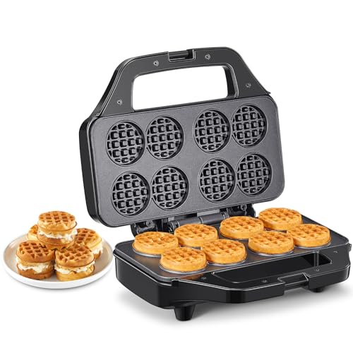 Reemix Waffeleisen, Mini-Waffelmaschine für 8 x 4,8 cm Mini-Waffeln, kompakte Waffelmaschine mit antihaftbeschichteter Oberfläche, einfach zu bedienen, ideal für Frühstück & Snacks (Schwarz) von Reemix