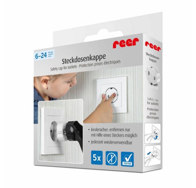 Reer Kindersicherung Steckdosenkappe 5er Set Weiß von Reer
