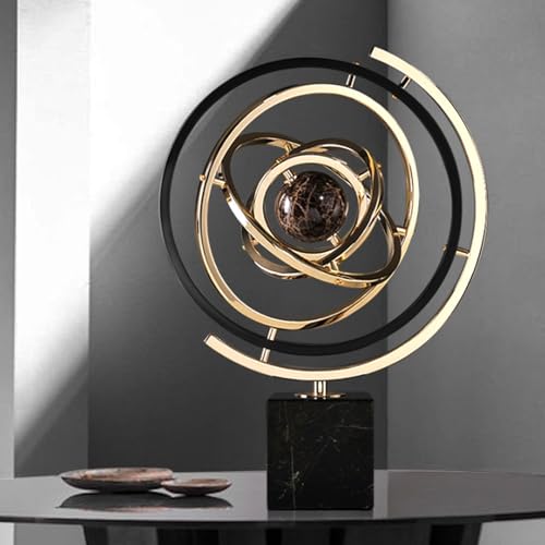 Moderne Skulptur Dekor, Abstrakte Kunst Metall Globus Ornament für Schreibtisch Büro Dekoration, Rotierende Desktop-Globus für Geografische Home Tabelle Erwachsene Dekorative Buch Regal,Schwarz & Gold von Refein
