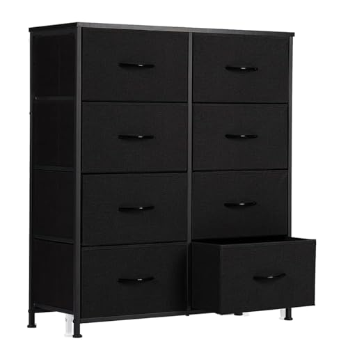 Kommode mit 8 Schubladen – Schubkastenkommode mit stabilem Stahlrahmen und Holzplatte, Sideboard mit großem Stauraum, wasserabweisend, für Wohnzimmer, Schlafzimmer, Kinderzimmer, Flur, Schwarz von Refined Living
