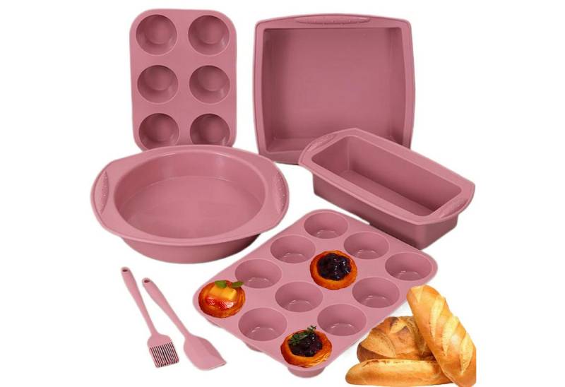 Refined Living Backform 7-tlg Antihaft Silikon Backformen Set Backzubehör Kuchenform, (Brotbackform Muffinform Rund mit Teigschaber Backpinsel torten set), Hitzebeständige für Backen Pizza Brot Kuchen Toast Cupcake Muffin von Refined Living