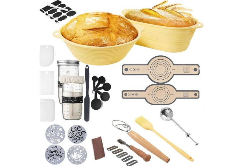 Refined Living Gärkorb Silikon Gärkörbchen Länglich 40st Komplettset Brot Backen Zubehör, (mit 2er Faltbar Gärkorb Brot 9 Zoll Gärkorb Rund und 10 Zoll Oval), Bäckermesser, brotbacken starter set backen geschenke für brotbäcker Refined Living Gärkorb Silikon Gärkörbchen Länglich 40st Komplettset Brot Backen Zubehör, (mit 2er Faltbar Gärkorb Brot 9 Zoll Gärkorb Rund und 10 Zoll Oval), Bäckermesser, brotbacken starter set backen geschenke für brotbäcker von Refined Living