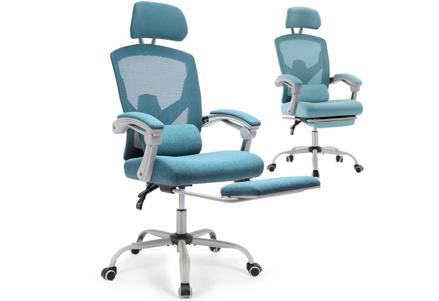 Refined Living Bürostuhl Chefsessel Bürostuhl Ergonomisch Verstellbare Kopfstütze 120 Kg (Stuhl mit hoher Rückenlehne Armlehnen mit Netzpolsterung Gaming stuhl, 1 St), Drehstuhl mit Rollen mit Lendenkissen und ausziehbarer Fußstütze von Refined Living