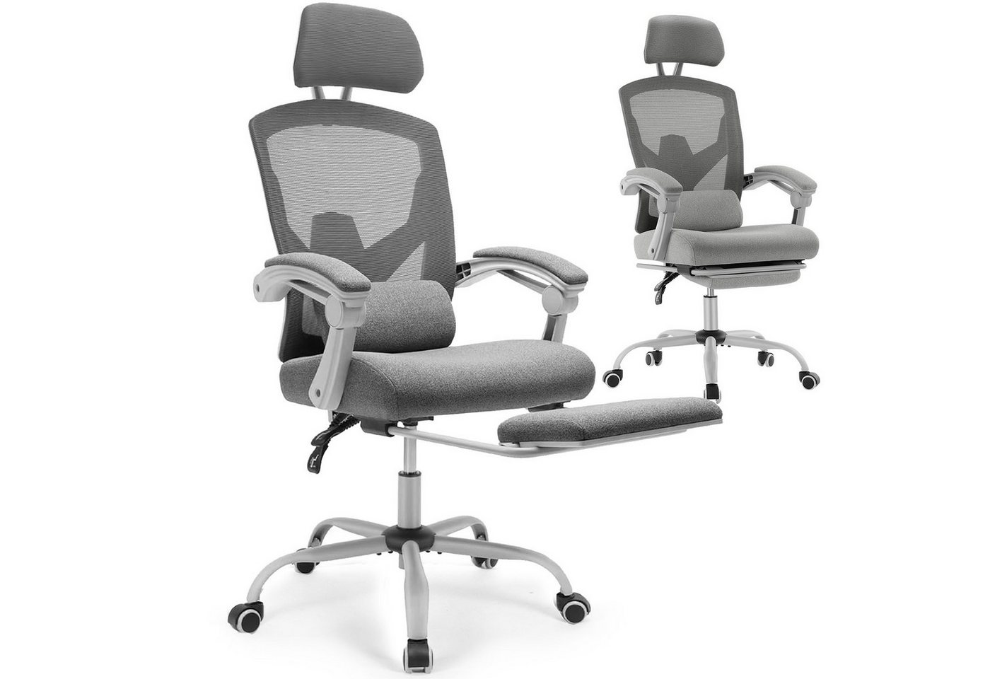 Refined Living Bürostuhl Chefsessel Bürostuhl Ergonomisch Verstellbare Kopfstütze 120 Kg (Stuhl mit hoher Rückenlehne Armlehnen mit Netzpolsterung Gaming stuhl, 1 St), Drehstuhl mit Rollen mit Lendenkissen und ausziehbarer Fußstütze von Refined Living