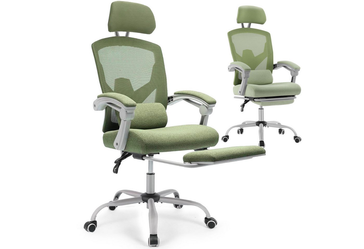 Refined Living Bürostuhl Chefsessel Bürostuhl Ergonomisch Verstellbare Kopfstütze 120 Kg (Stuhl mit hoher Rückenlehne Armlehnen mit Netzpolsterung Gaming stuhl, 1 St), Drehstuhl mit Rollen mit Lendenkissen und ausziehbarer Fußstütze von Refined Living