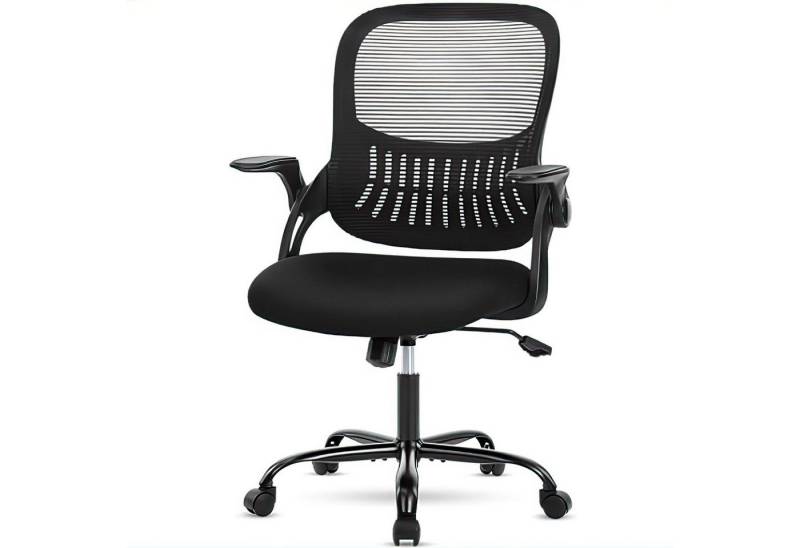 Refined Living Bürostuhl Ergonomie Drehstuhl Klappbare Armlehnen 360° leise Rollen Chefsessel (Netzstruktur auf der Rückseite, Höhenverstellung Kinderstuhl), Schreibtischstuhl für Schlafzimmer, Arbeitszimmer, Studenten, Büro von Refined Living