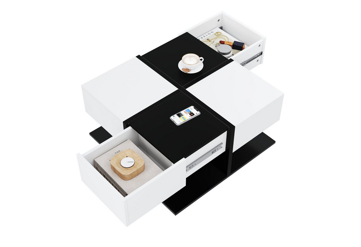 Refined Living Couchtisch Hochglanz-Couchtisch einzigartige Farbabstimmung und Liniendesign (moderner Sofatisch Wohnzimmertisch 70*70*35.5cm, 1-St., Beistelltisch mit geometrische Design), Tisch mit 2 Schubladen, mit versteckten Schubladen, Stauraum unten. von Refined Living