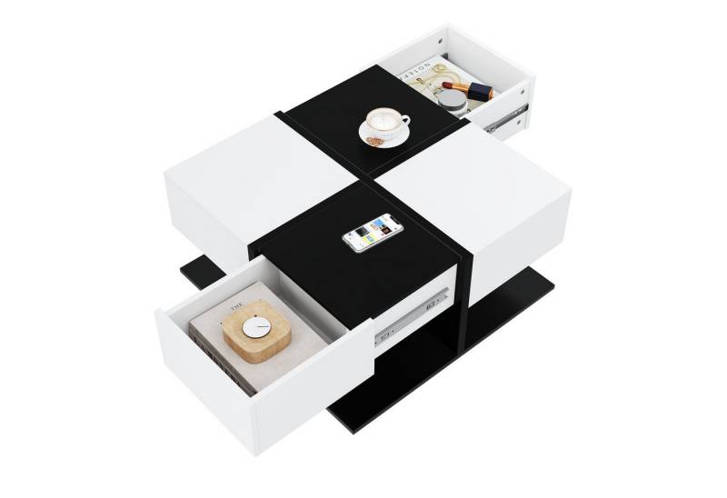 Refined Living Couchtisch Hochglanz-Couchtisch einzigartige Farbabstimmung und Liniendesign (moderner Sofatisch Wohnzimmertisch 70*70*35.5cm, 1-St., Beistelltisch mit geometrische Design), Tisch mit 2 Schubladen, mit versteckten Schubladen, Stauraum unten. von Refined Living