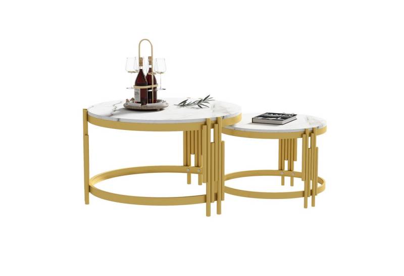 Refined Living Couchtisch Moduliertes Couchtisch-Set, Hochglanz Satztisch, runde Kaffeetisch (2-St) von Refined Living