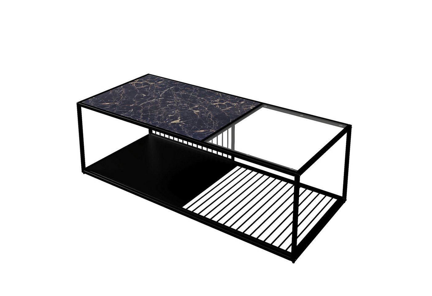 Refined Living Couchtisch Wohnzimmertisch mit Glasplatte & Ablagefach, Eisenrahmen,Beistelltisch (110 × 48 × 35 cm, Couchtisch Metall, Couchtisch mit Ablage, Wohnzimmertisch Glas, Tisch Wohnzimmer modern, Kaffeetisch rechteckig, Elegantes Design mit Marmor-Glasplatte, 1-St., Robuster, pulverbeschichteter Eisenrahmen, Platzsparend und vielseitig), großer Stauraum,für Wohnzimmer,Leseecke,Büro,Wohnung,Schlafzimmer Refined Living Couchtisch Wohnzimmertisch mit Glasplatte & Ablagefach, Eisenrahmen,Beistelltisch (110 × 48 × 35 cm, Couchtisch Metall, Couchtisch mit Ablage, Wohnzimmertisch Glas, Tisch Wohnzimmer modern, Kaffeetisch rechteckig, Elegantes Design mit Marmor-Glasplatte, 1-St., Robuster, pulverbeschichteter Eisenrahmen, Platzsparend und vielseitig), großer Stauraum,für Wohnzimmer,Leseecke,Büro,Wohnung,Schlafzimmer von Refined Living