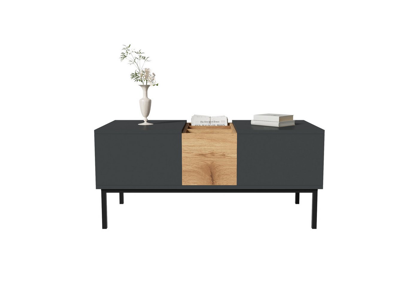 Refined Living Couchtisch höhenverstellbar, Wohnzimmertisch mit Stauraum,Sofatisch mit Fächern (1-St., 100x50cm,Holzoptik,Doppelt verstellbare Tischplatten,Robust, langlebig), Multifunktionaler Stauraum,für kleine Räume,Wohnzimmer,Homeoffice,Büro von Refined Living