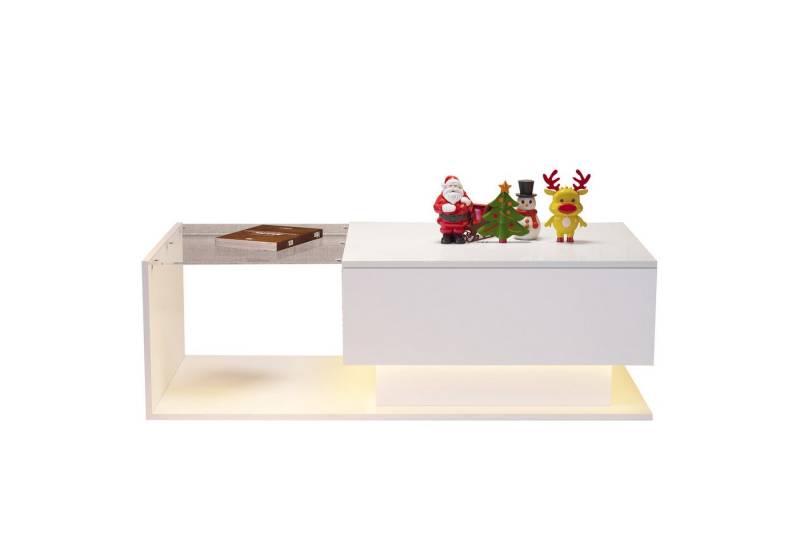 Refined Living Couchtisch in Hochglanz Wohnzimmertisch Beistelltische Sofatisch mit Glasplatte (Eleganter Couchtisch mit LED-Beleuchtung und Stauraum, 1-St., 100*50*32cm, 1-St., Hochglanz-weißer Couchtisch kratzfest, mit 1 Schublade Modernes Design), mit Glastischplatte, Schublade und 16-farbigen variablen LED-Leuchten von Refined Living
