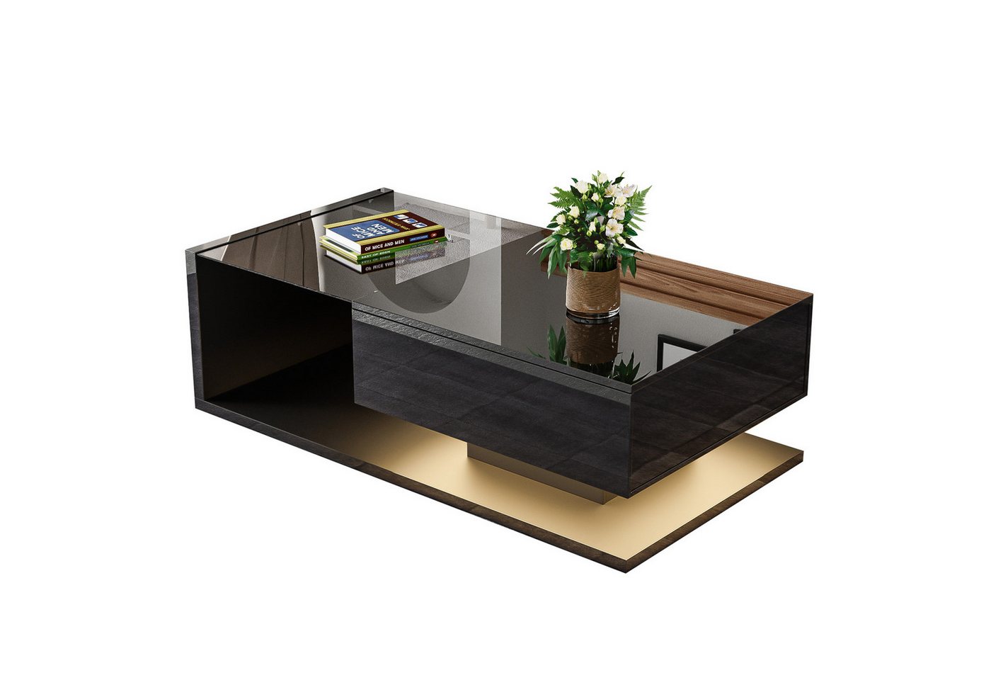 Refined Living Couchtisch in Hochglanz Wohnzimmertisch Beistelltische Sofatisch mit Glasplatte (Eleganter Couchtisch mit LED-Beleuchtung und Stauraum, 1-St., 105*55*32.5cm, 1-St., Hochglanz- Couchtisch kratzfest, mit 1 Schublade, Modernes Design), mit Glastischplatte, Schublade und 16-farbigen variablen LED-Leuchten von Refined Living