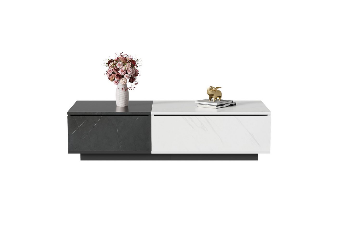 Refined Living Couchtisch mit Stauraum, Wohnzimmertisch Design mit zwei Schranktüren Sofatisch (1-St., Beistelltisch 110 x 50 x 28 cm, Marmoroptik-Furnier, Viel Stauraum), Leise Dämpfungsscharniere, Robuste Bauweise, Einfach zu montieren von Refined Living