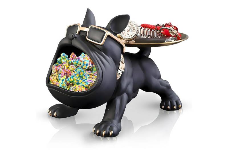 Refined Living Dekoschale Bulldogge Skulptur Deko Französische Bulldogge Tablett (Big Mouth Schlüssel Schale Schmuck Aufbewahrungsbox Storage Sculpture, 1 St., Dekotablett Dekoobjekt Dekofigur Halloween- und Weihnachtsgeschenke), für Wohnzimmer Eingangsbereich Büro Schreibtischdekoration von Refined Living