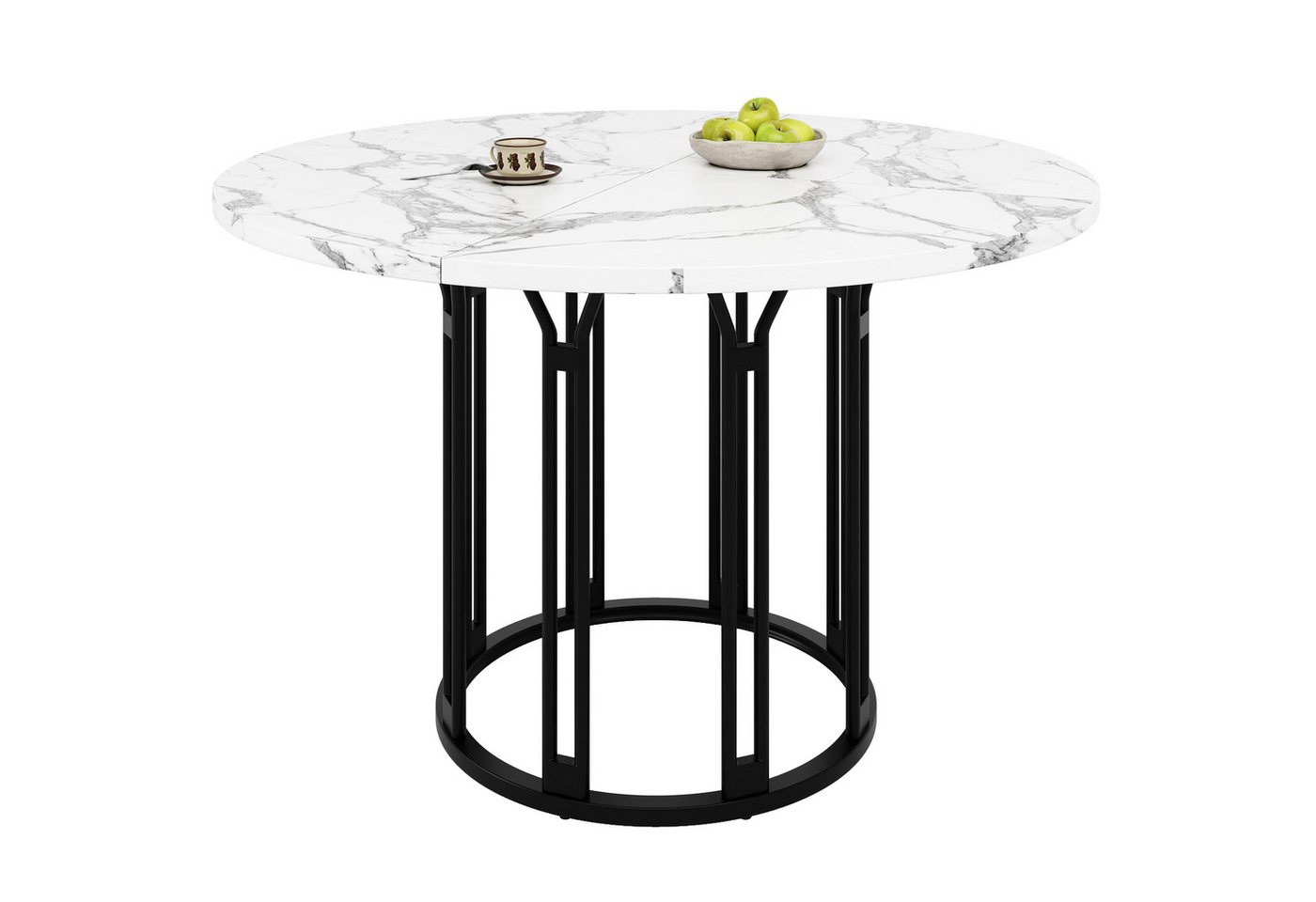 Refined Living Esstisch Runder Esstisch 100 cm mit Marmormuster, Küchentisch mit Metallbeinen (1-St) von Refined Living