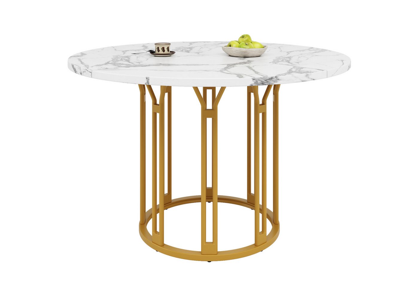 Refined Living Esstisch Runder Esstisch 100 cm mit Marmormuster, Küchentisch mit Metallbeinen (1-St) von Refined Living