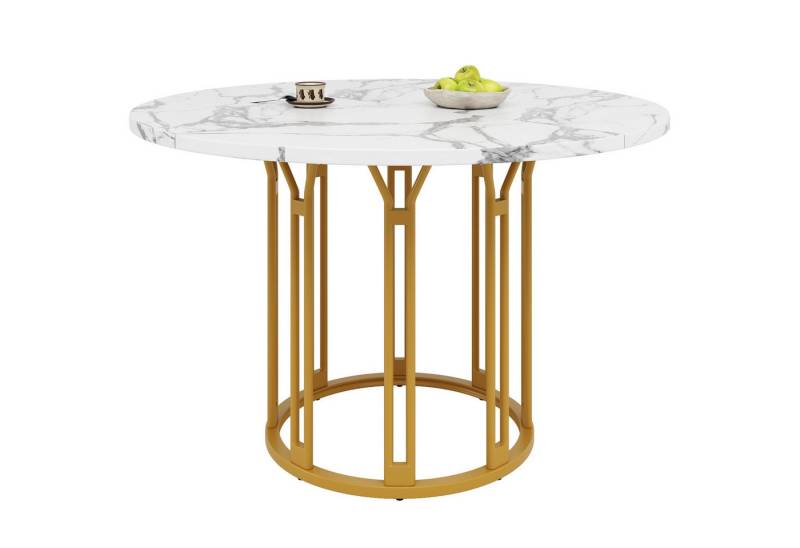Refined Living Esstisch Runder Esstisch 100 cm mit Marmormuster, Küchentisch mit Metallbeinen (1-St) von Refined Living
