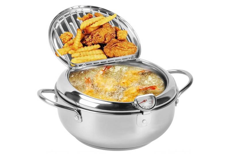 Refined Living Frittiertopf Edelstahl-Frittiertopf mit Deckel und Ölabtropfgestell, Thermometer, (2.2L Tempura-Fritteuse Im Japanischen Stil mit Cold-Touch-Griff, 1-tlg., Kleine Friteuse Für Pommes Frites, Hühnerflügel Und Garnelen (20cm), Stainless Steel Oil Fryer Kompatibel mit Gasherd und Elektroherd Refined Living Frittiertopf Edelstahl-Frittiertopf mit Deckel und Ölabtropfgestell, Thermometer, (2.2L Tempura-Fritteuse Im Japanischen Stil mit Cold-Touch-Griff, 1-tlg., Kleine Friteuse Für Pommes Frites, Hühnerflügel Und Garnelen (20cm), Stainless Steel Oil Fryer Kompatibel mit Gasherd und Elektroherd von Refined Living